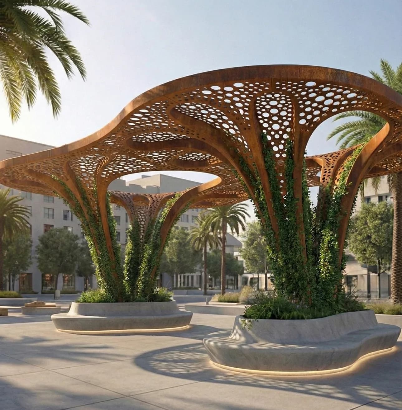 Diseño 3D · acero corten, luz, funcionalidad