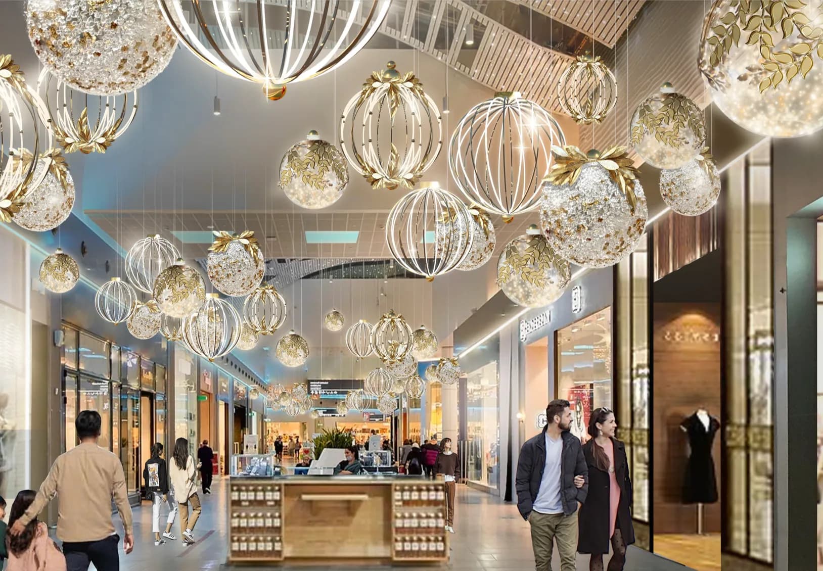 Concepto de decoración navideña de un centro comercial
